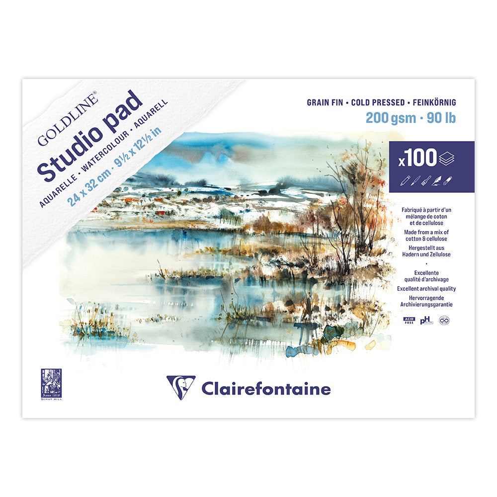 Clairefontaine Goldline Studio Watercolour Pad 24x32 100 Sheets by Clairefontaine at Cult Pens