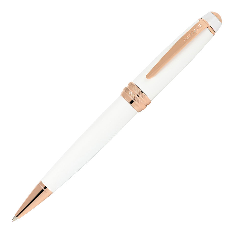 Cross Bailey Ballpoint Pen White Lacquer with Rose Gold Trim by Cross at Cult Pens