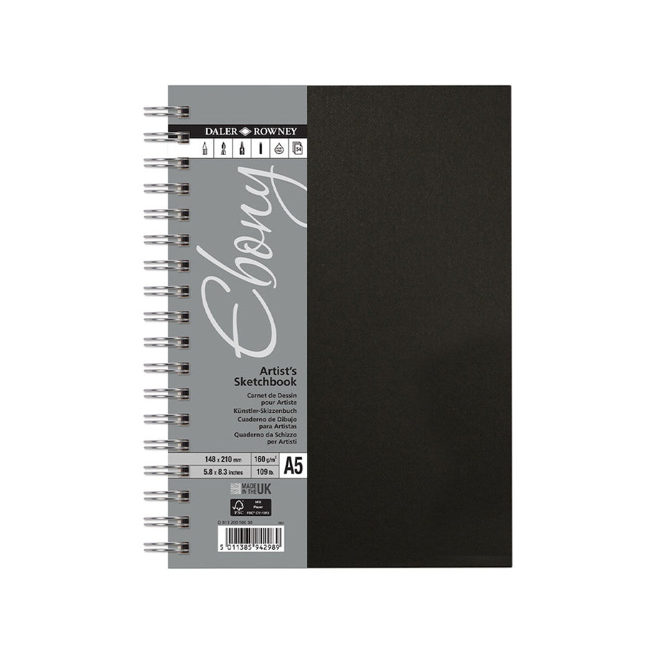 Daler-Rowney Ebony Wirebound Sketchbook A5 Portrait by Daler-Rowney at Cult Pens