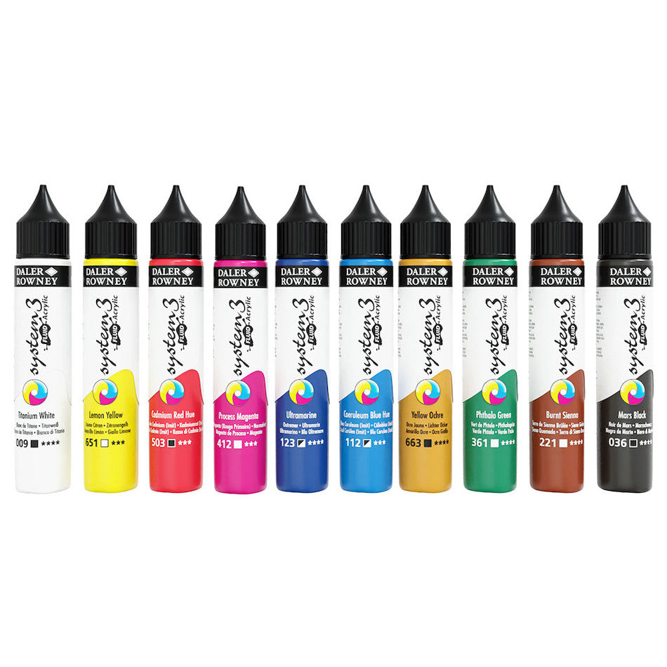 Daler-Rowney System3 Fluid Acrylic 29.5ml Set of 10 by Daler-Rowney at Cult Pens