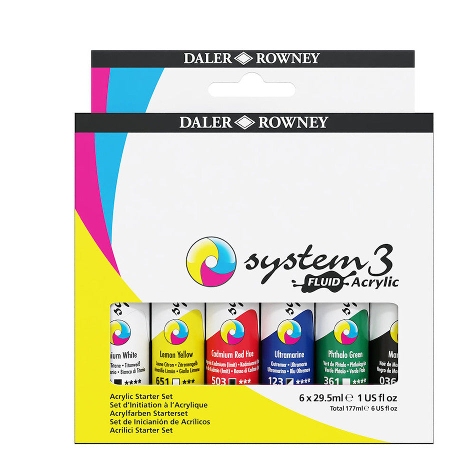 Daler-Rowney System3 Fluid Acrylic 29.5ml Set of 6 by Daler-Rowney at Cult Pens