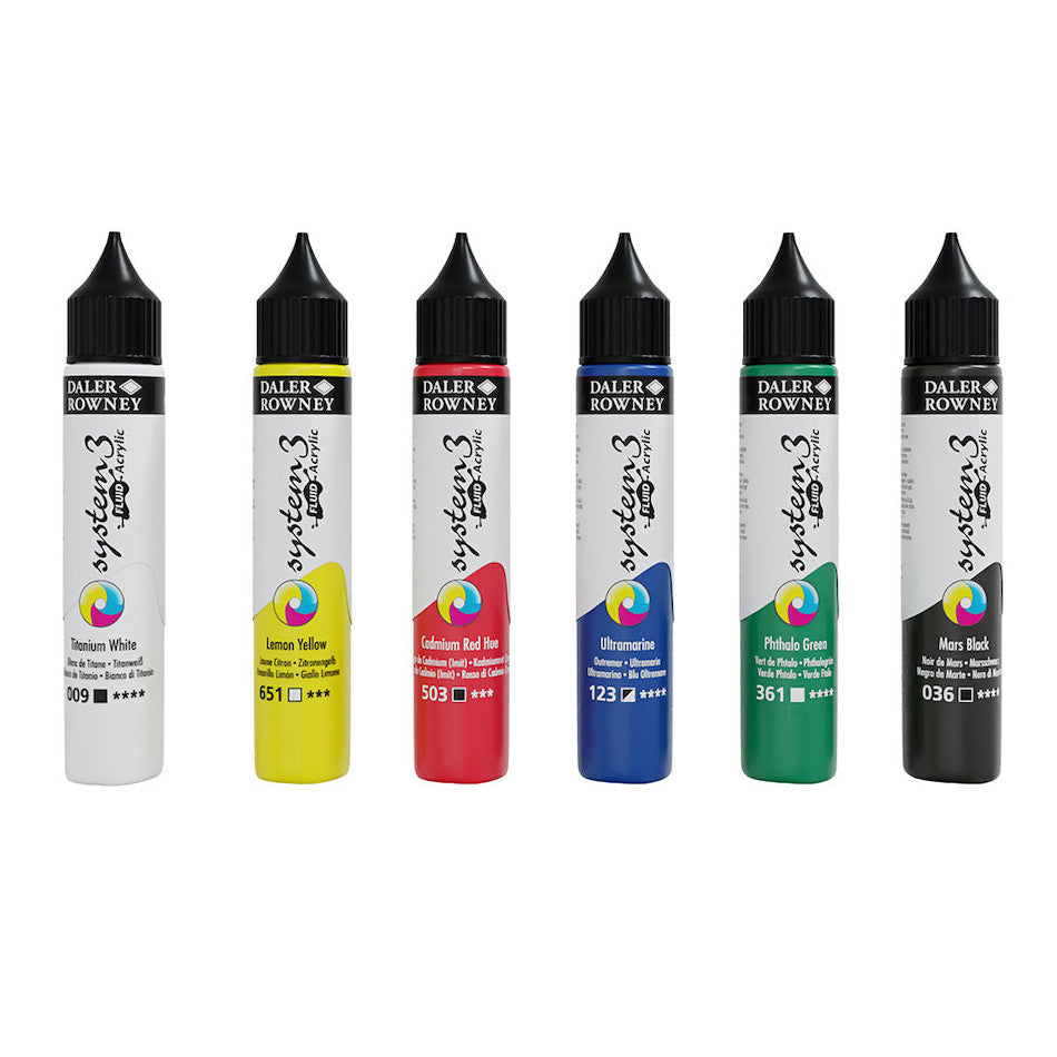 Daler-Rowney System3 Fluid Acrylic 29.5ml Set of 6 by Daler-Rowney at Cult Pens