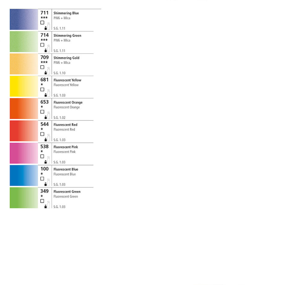 Colour Chart for Daler Rowney FW Artist Acrylic Ink