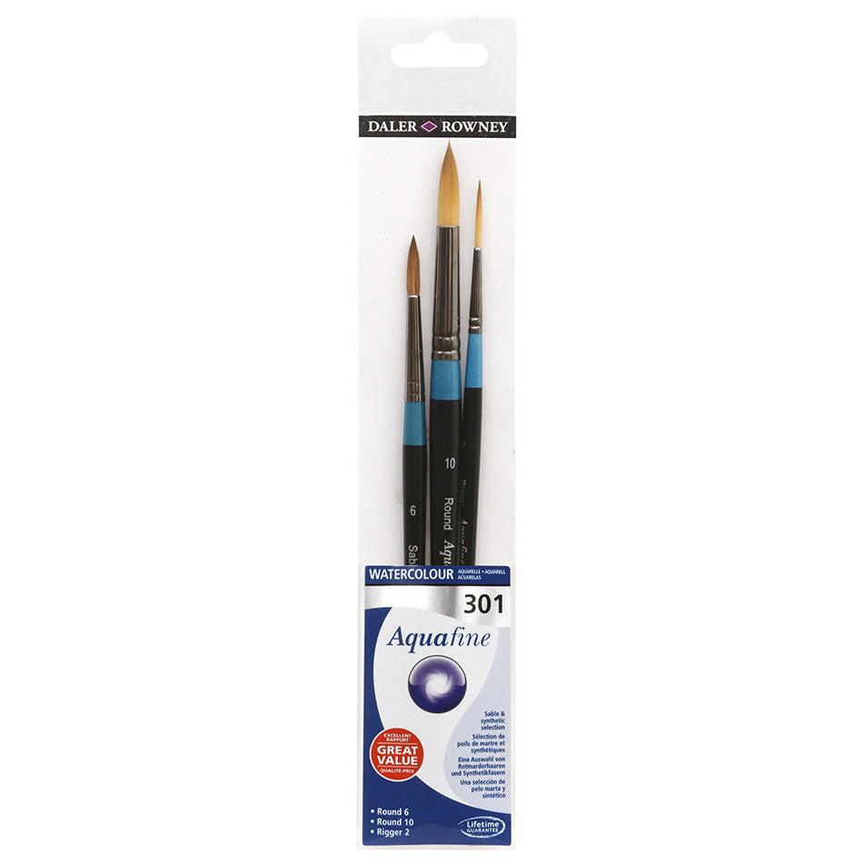 Daler-Rowney Aquafine Watercolour Brush 301 Wallet of 3 by Daler-Rowney at Cult Pens