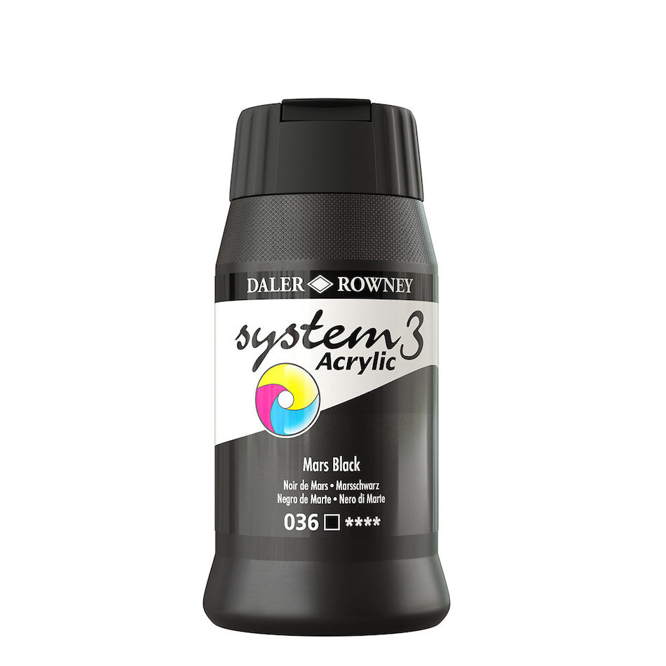 Daler-Rowney System3 Acrylic Paint 500ml Mars Black by Daler-Rowney at Cult Pens