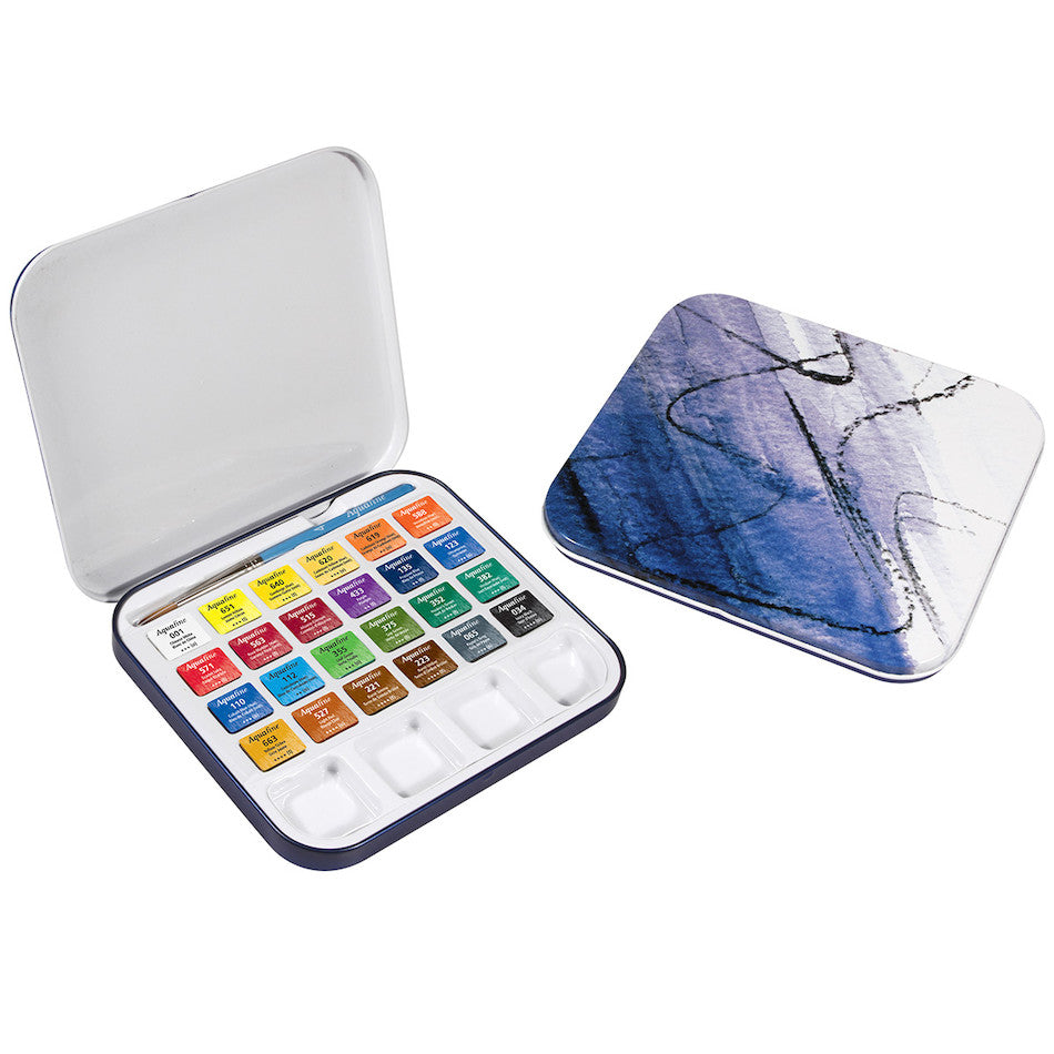 Daler-Rowney Aquafine Watercolour Paint Travel Tin of 24 by Daler-Rowney at Cult Pens