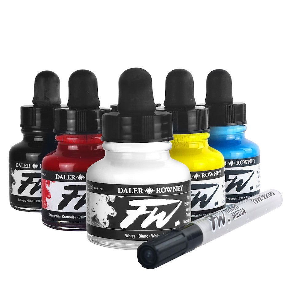 Daler-Rowney FW Artists Acrylic Ink 29.5ml Set of 6 Primary Ink by Daler-Rowney at Cult Pens