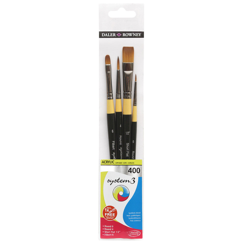 Daler-Rowney System3 Acrylic Short Handle Brush 400 Wallet of 4 by Daler-Rowney at Cult Pens