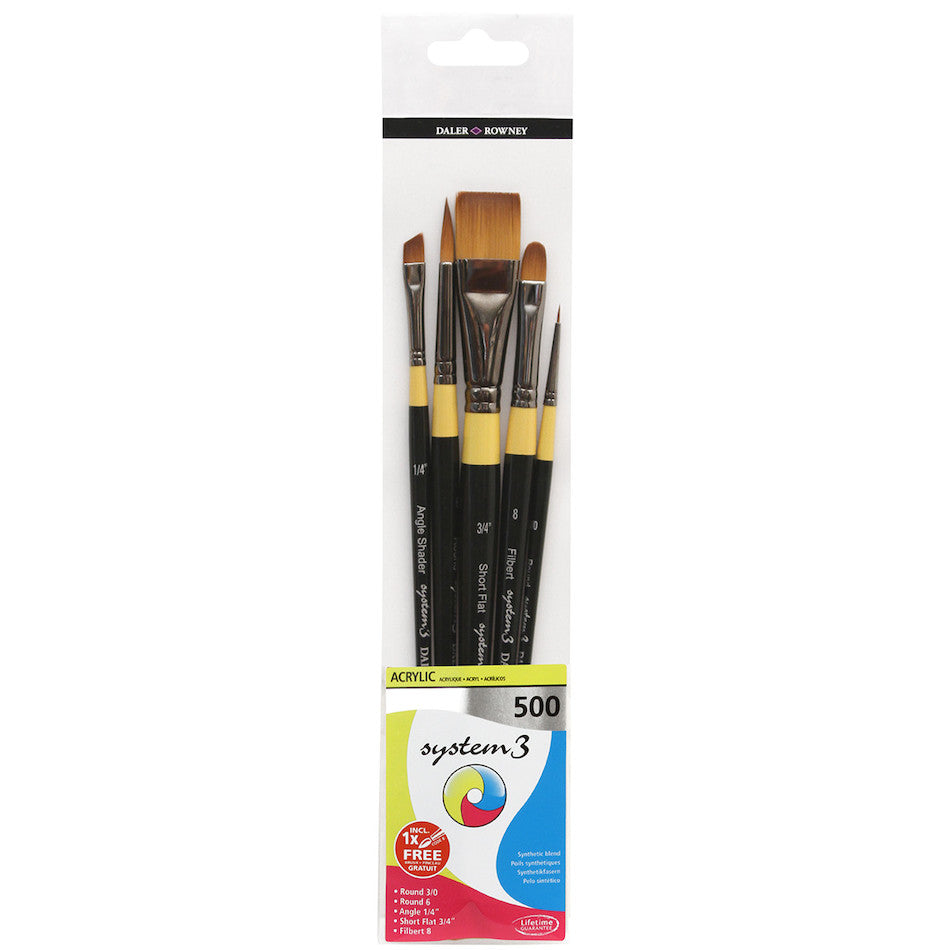 Daler-Rowney System3 Acrylic Short Handle Brush 500 Wallet of 5 by Daler-Rowney at Cult Pens