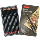 Derwent Tinted Charcoal 12 Piece Tin by Derwent at Cult Pens