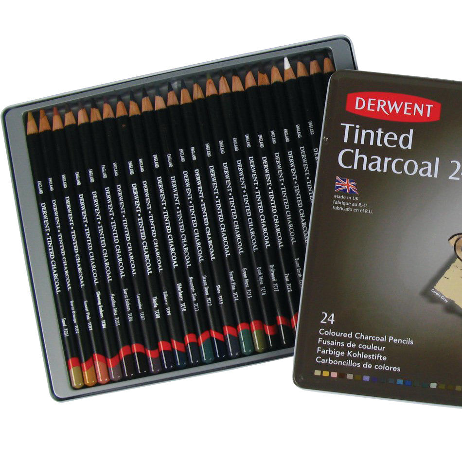 Derwent Tinted Charcoal 24 Piece Tin by Derwent at Cult Pens