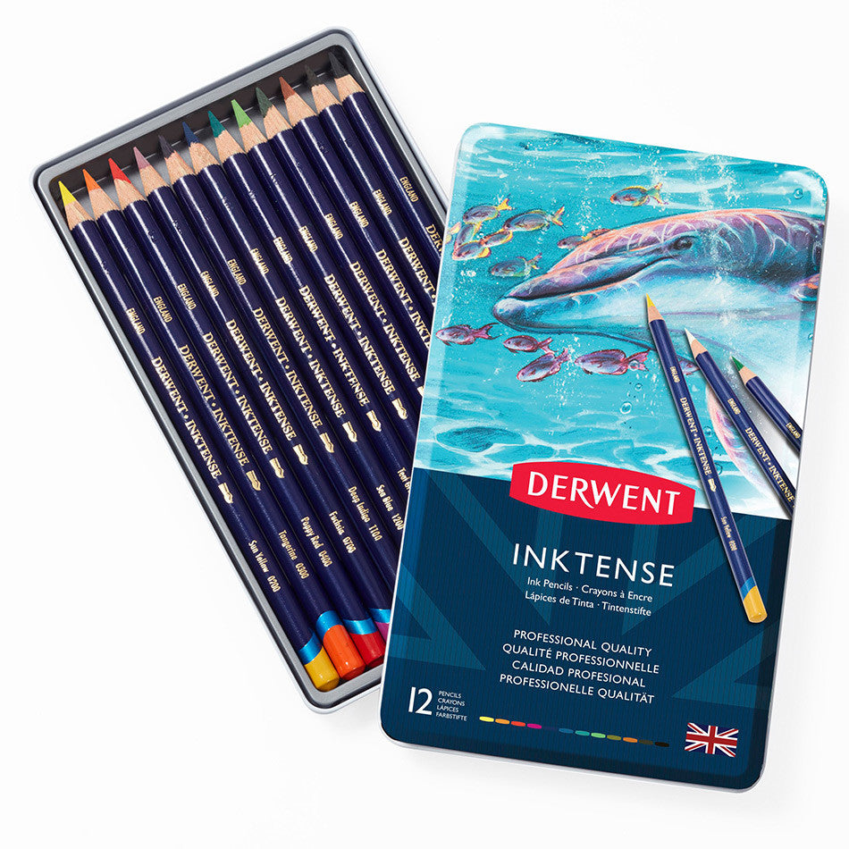 Derwent Inktense Coloured Pencils Tin of 12 by Derwent at Cult Pens