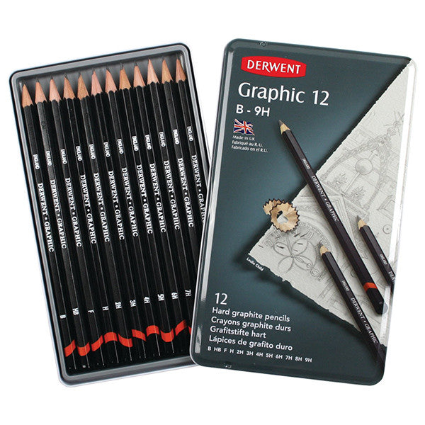 Derwent Graphic Graphite Pencil Tin of 12 Hard Grades by Derwent at Cult Pens