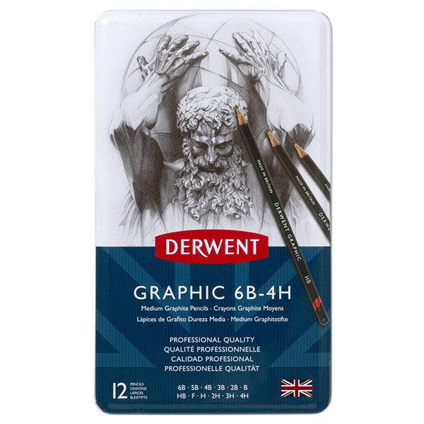 Derwent Graphic Graphite Pencil Tin of 12 Medium Grades by Derwent at Cult Pens