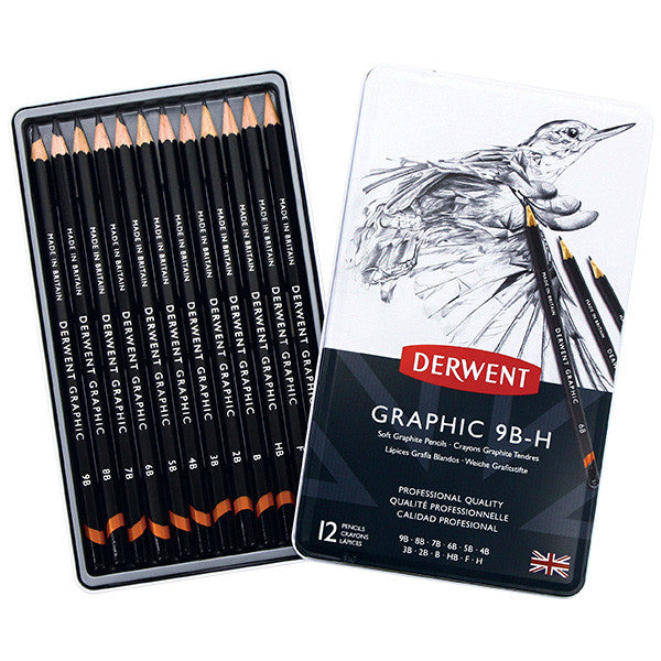 Derwent Graphic Graphite Pencil Tin of 12 Soft Grades by Derwent at Cult Pens