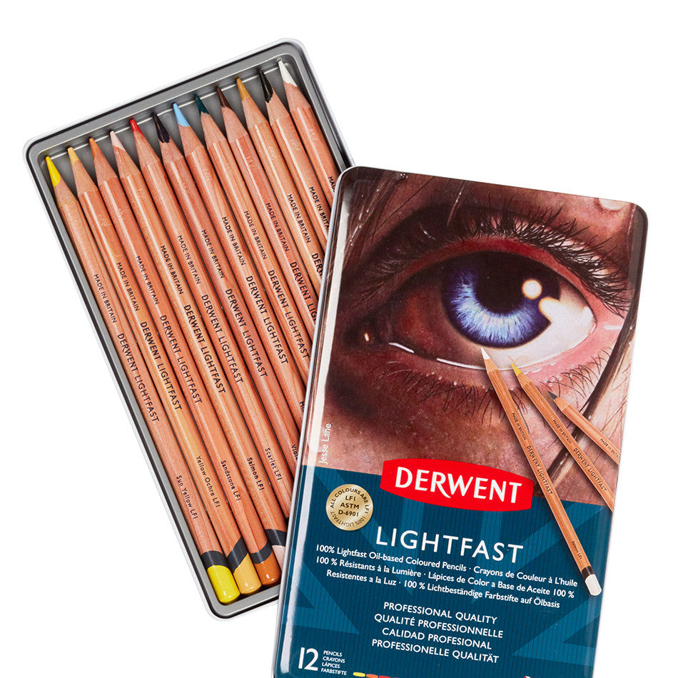 Derwent Lightfast Coloured Pencils Tin of 12 by Derwent at Cult Pens