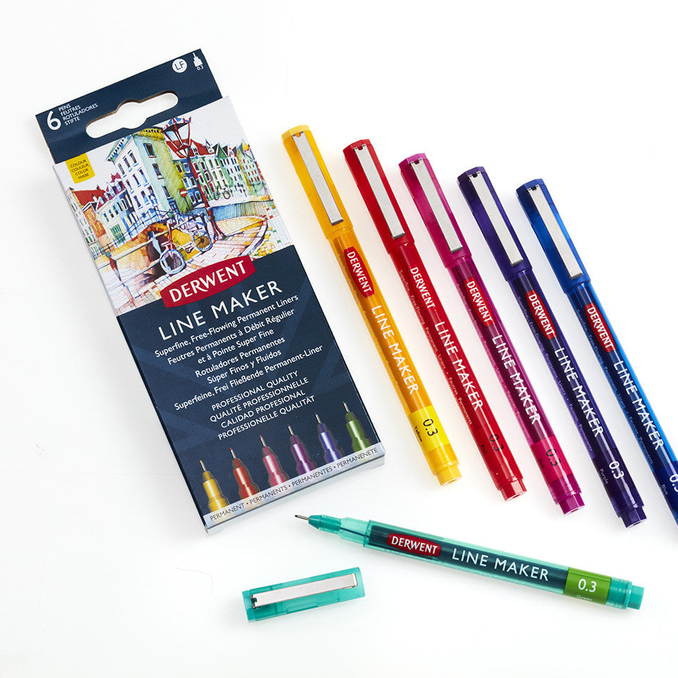 Derwent Line Maker Drawing Pen Colour Set of 6 by Derwent at Cult Pens