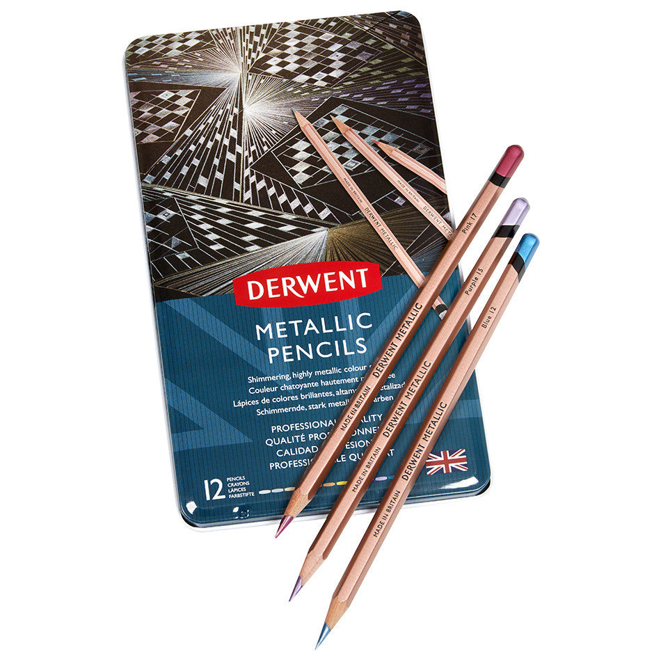 Derwent Metallic Pencils Tin of 12 by Derwent at Cult Pens