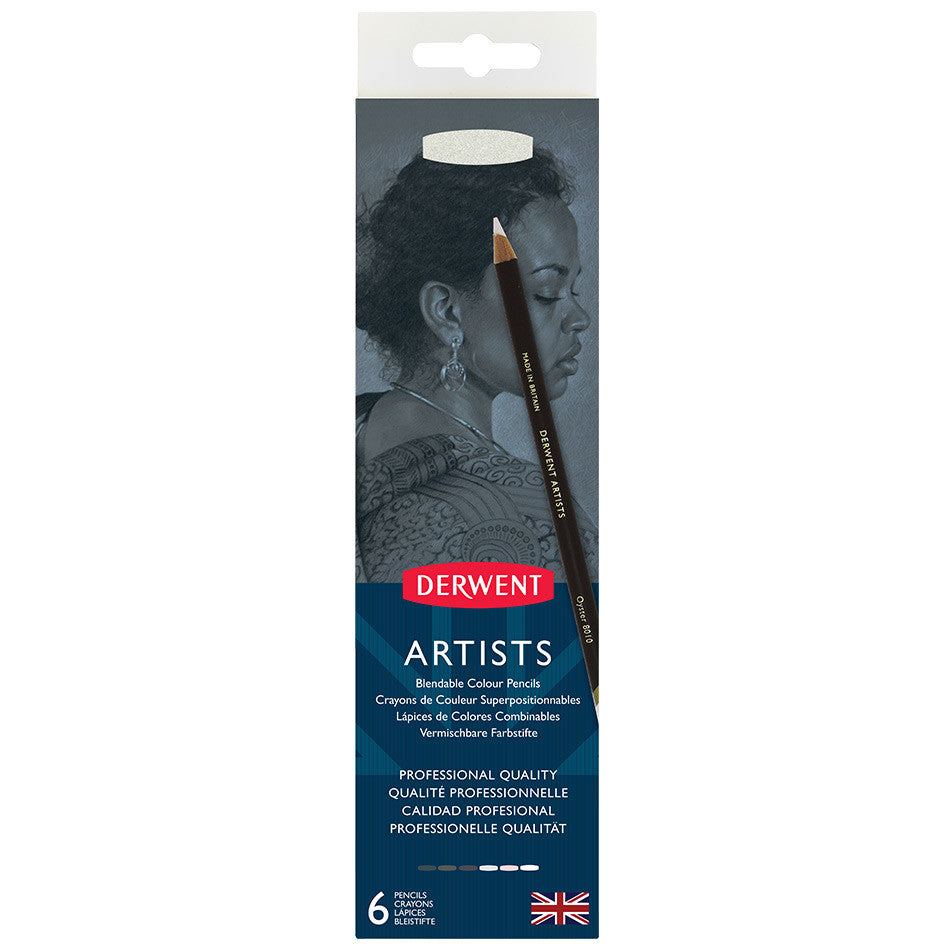 Derwent Artists Coloured Pencils Black and White Tin of 6 by Derwent at Cult Pens