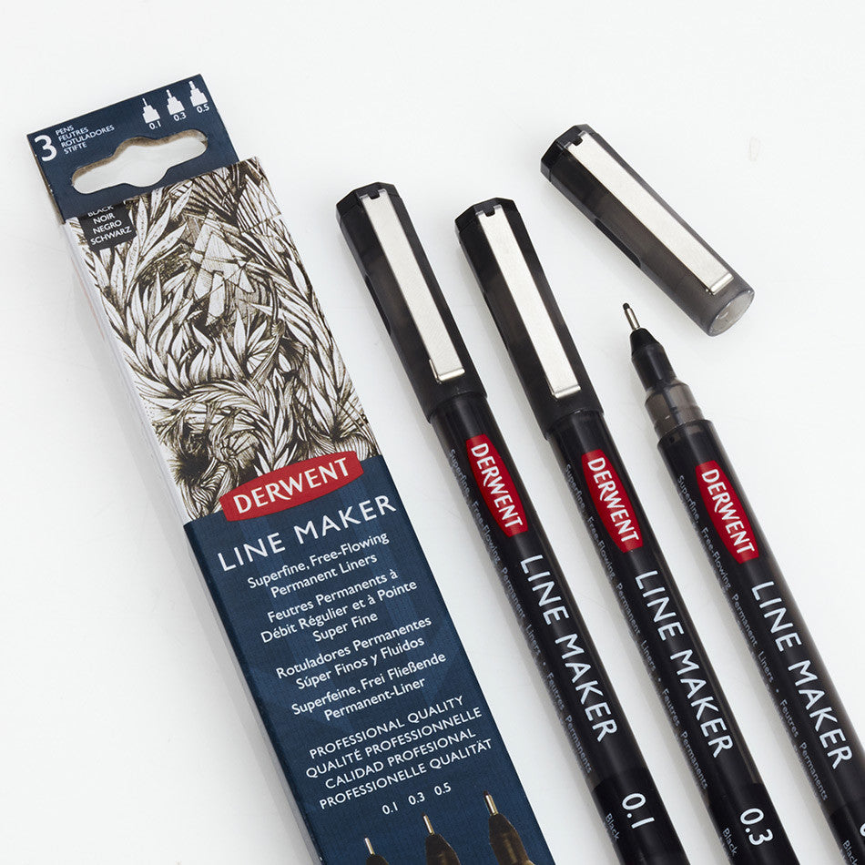 Derwent Line Maker Drawing Pen Black Set of 3 by Derwent at Cult Pens