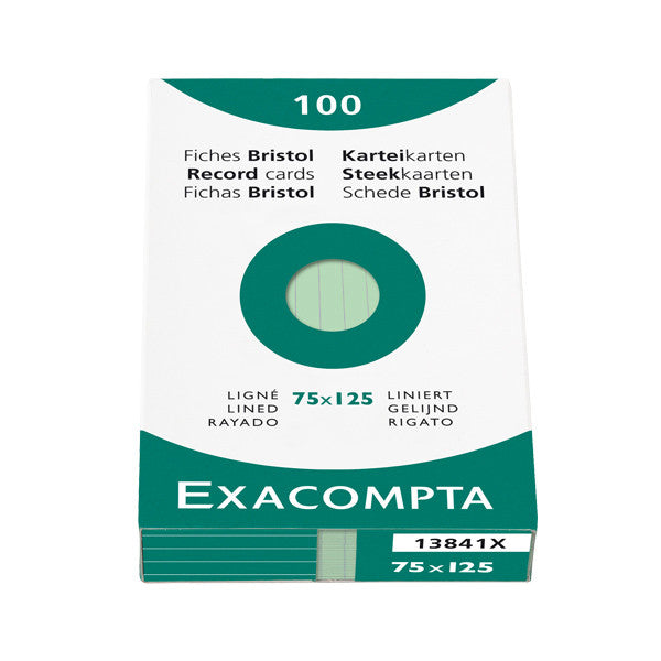 Exacompta Green 5 x 3 (125 x 75) Record Cards Pack of 100 by Exacompta at Cult Pens