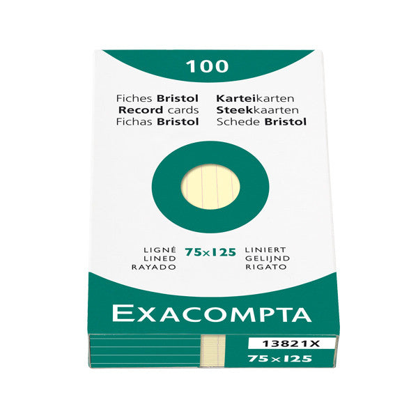 Exacompta Yellow 5 x 3 (125 x 75) Record Cards Pack of 100 by Exacompta at Cult Pens