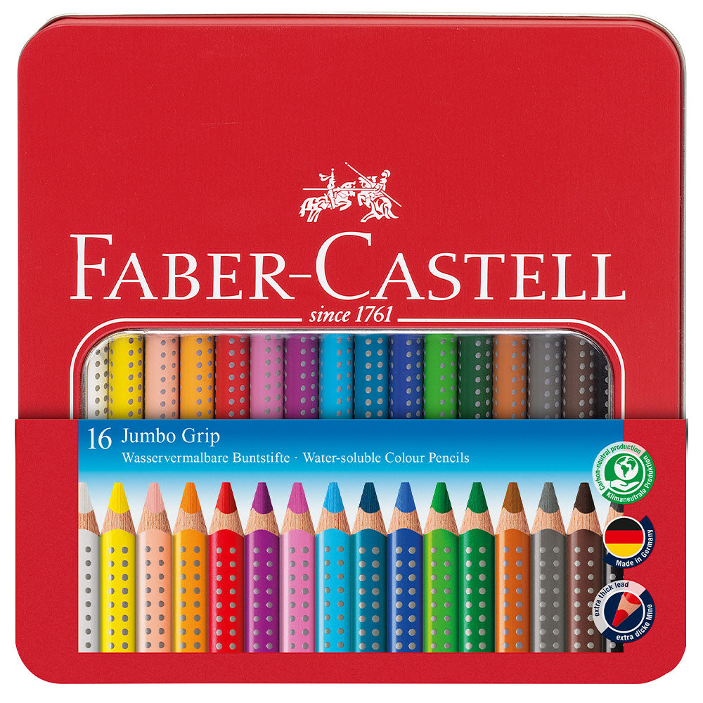 Faber-Castell Jumbo Grip Coloured Pencil Metal Tin of 16 by Faber-Castell at Cult Pens