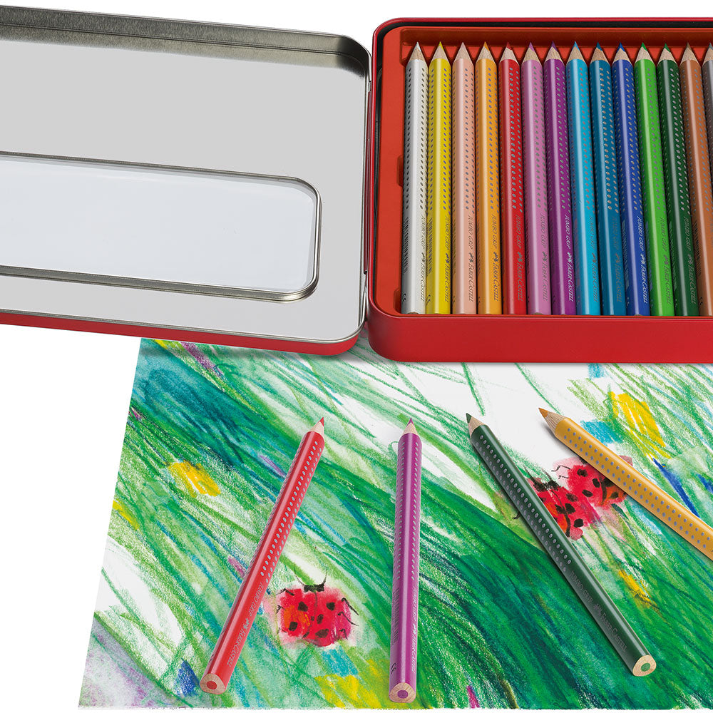 Faber-Castell Jumbo Grip Coloured Pencil Metal Tin of 16 by Faber-Castell at Cult Pens