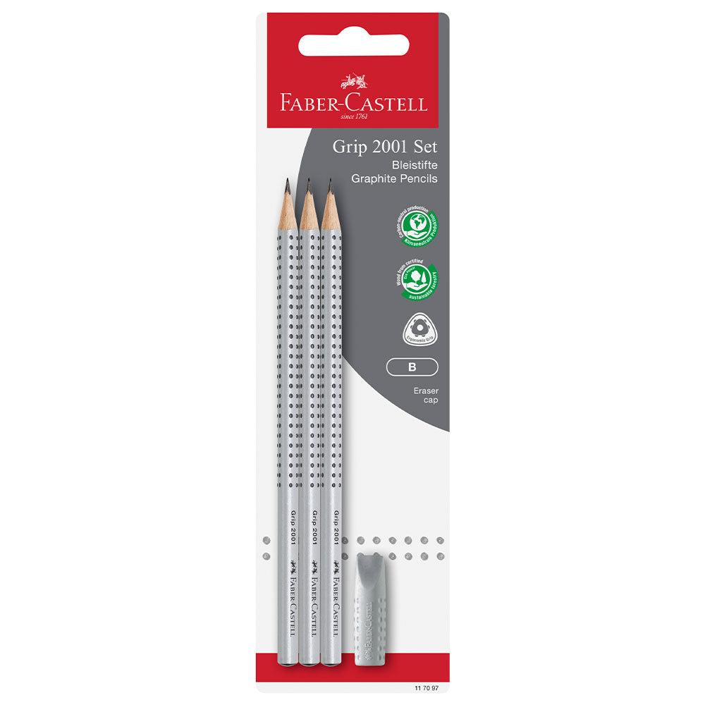 Faber-Castell Grip 2001 Graphite pencil Set of 3 B by Faber-Castell at Cult Pens