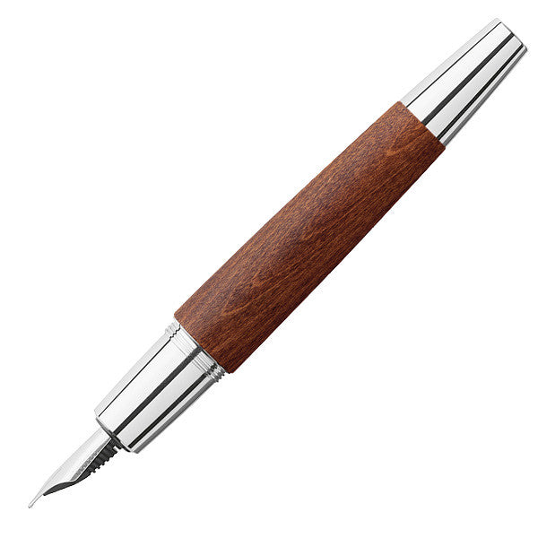 Faber-Castell e-motion Fountain Pen Chrome and Brown Pearwood by Faber-Castell at Cult Pens