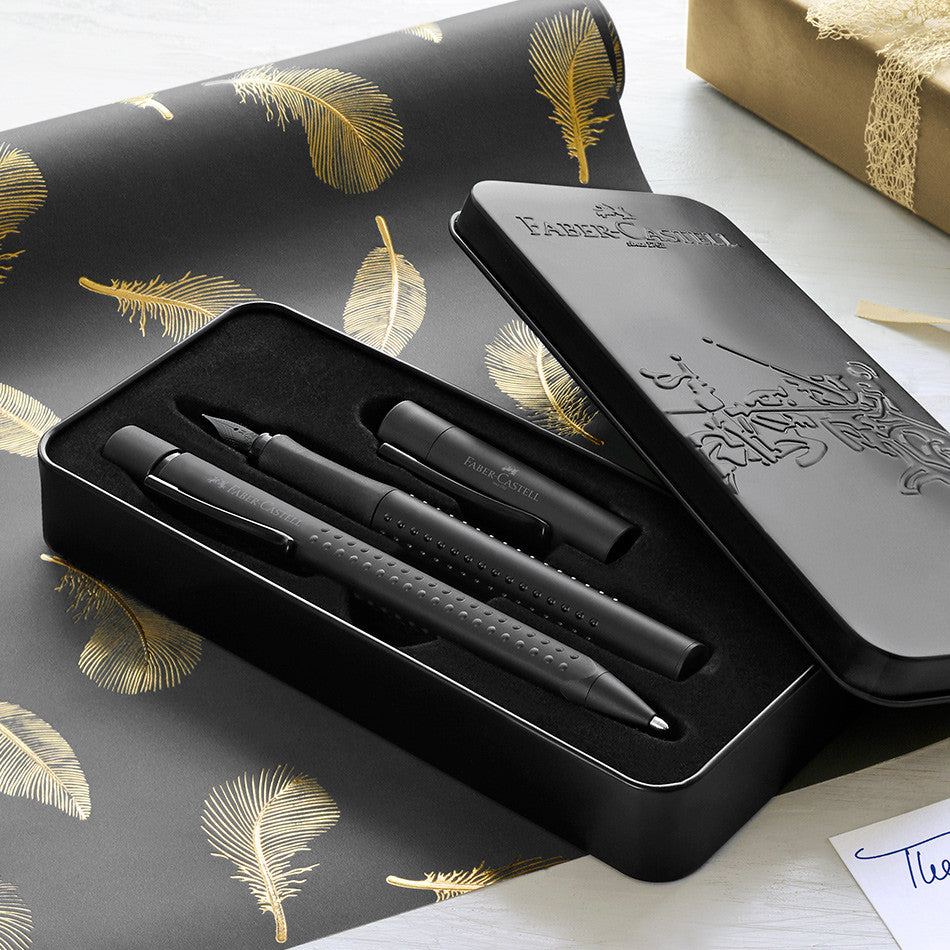 Faber-Castell Grip Fountain Pen and Ballpoint Set Limited Edition All Black by Faber-Castell at Cult Pens
