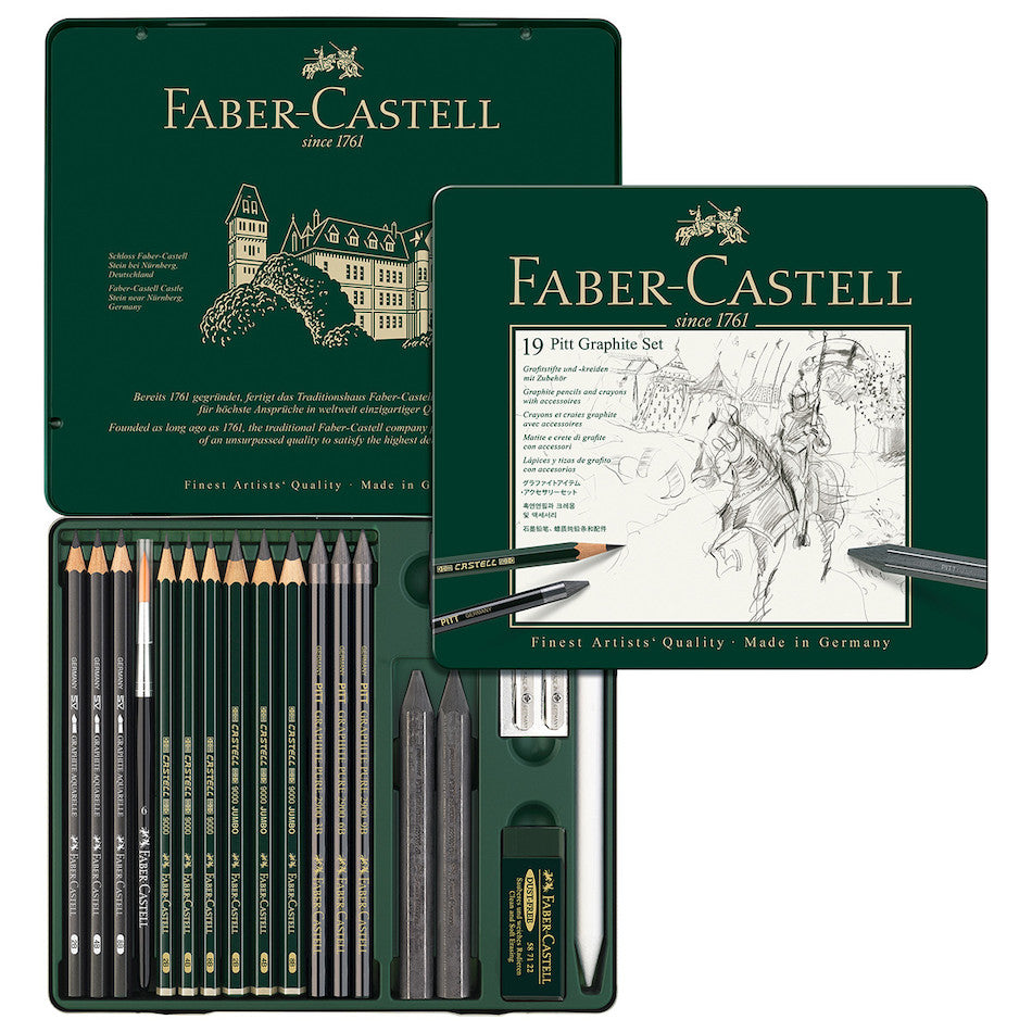 Faber-Castell Pitt Monochrome Set Tin of 19 by Faber-Castell at Cult Pens