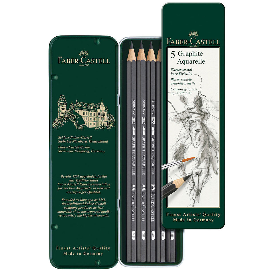 Faber-Castell Graphite Aquarelle Pencil Tin of 5 by Faber-Castell at Cult Pens