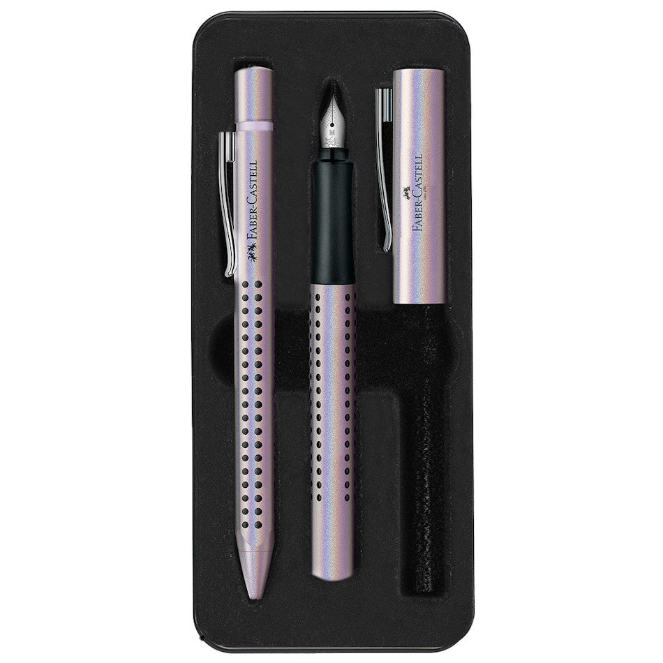 Faber-Castell Grip Edition Glam Fountain and Ballpoint Pen Set Pearl by Faber-Castell at Cult Pens