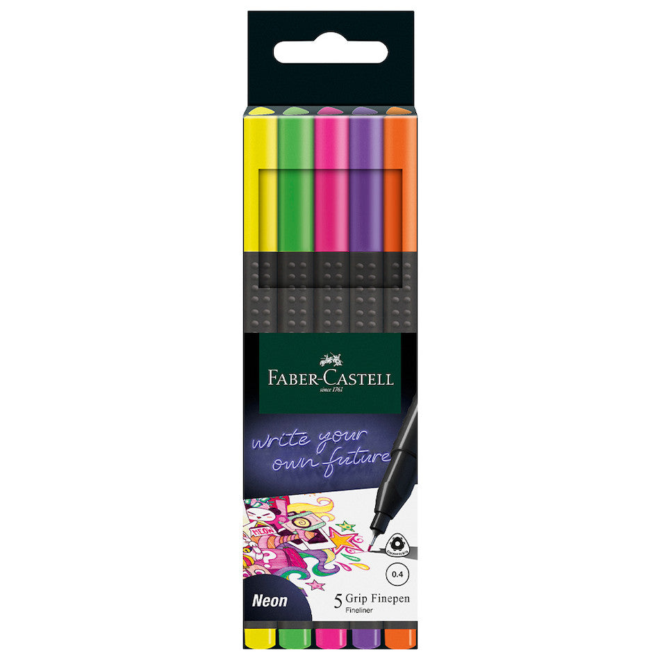 Faber-Castell Grip Finepen Set of 5 Neon by Faber-Castell at Cult Pens
