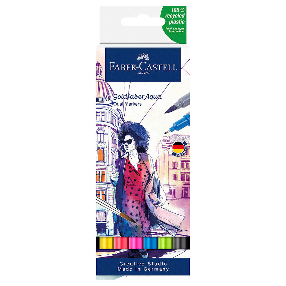 Faber-Castell Goldfaber Aqua Dual Marker Cardboard Wallet of 6 by Faber-Castell at Cult Pens