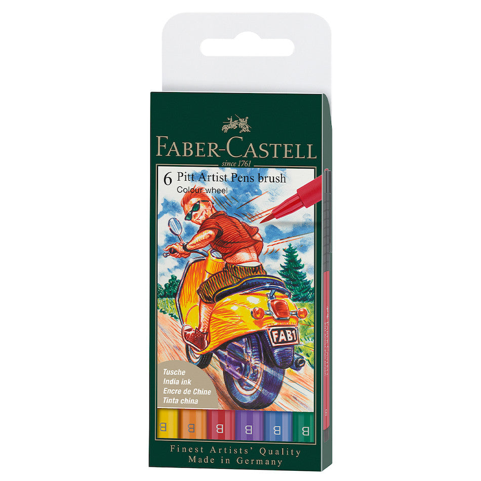 Faber-Castell Pitt Artist Pen Brush Wallet of 6 Colour Wheel by Faber-Castell at Cult Pens