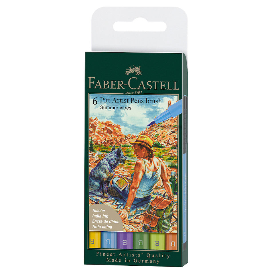 Faber-Castell Pitt Artist Pen Brush Wallet of 6 Summer Vibes by Faber-Castell at Cult Pens
