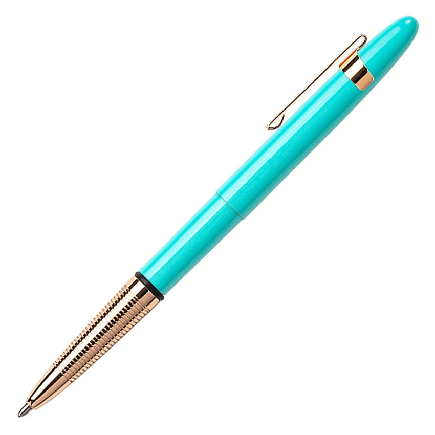 Fisher Space Pen Bullet Pressurised Ballpoint Pen Tahitian Blue with Gold Grip and Clip by Fisher Space Pen at Cult Pens