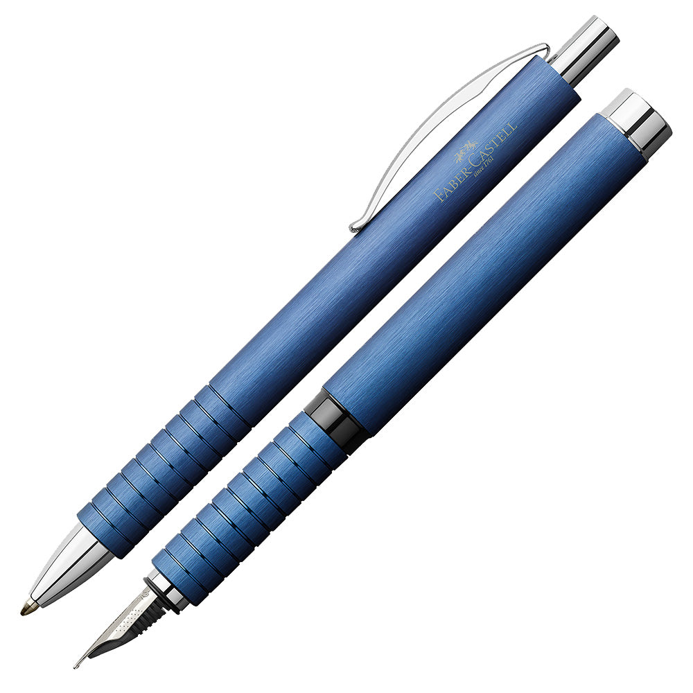 Faber-Castell Essentio Aluminium Fountain Pen and Ballpoint Pen Set Blue by Faber-Castell at Cult Pens
