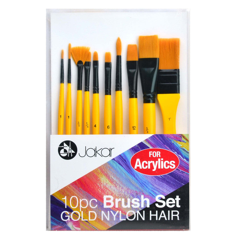 Jakar Brush Set Golden Nylon Bristles For Acrylics Set of 10 by Jakar at Cult Pens