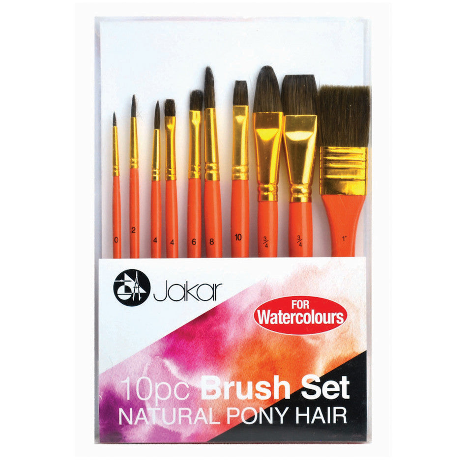 Jakar Brush Set Pony Hair Bristles For Watercolour Set of 10 by Jakar at Cult Pens