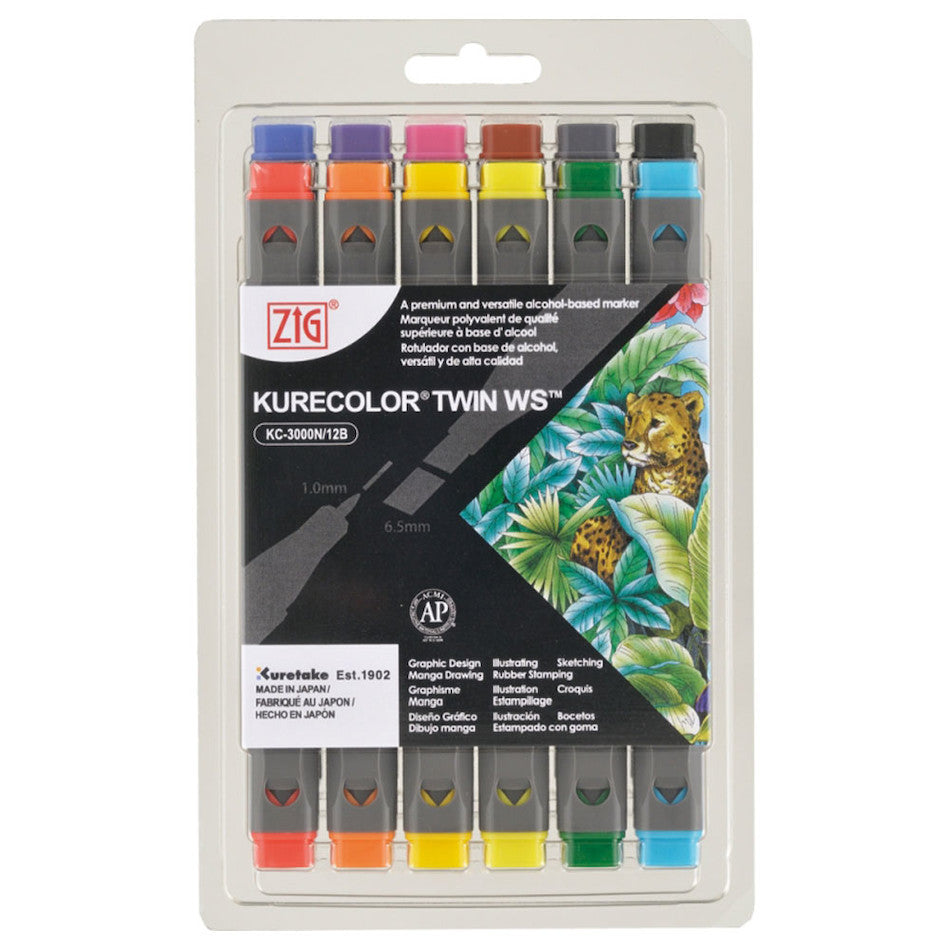 Kuretake Zig Kurecolor Twin Tipped Marker Pen Set of 12 Basic by Kuretake at Cult Pens