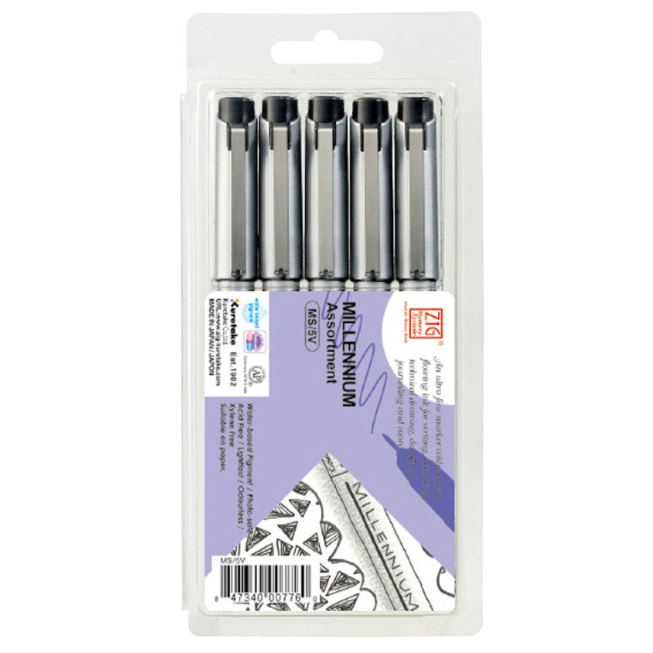 Kuretake Zig Memory System Millennium Fineliner Pens Set of 5 by Kuretake at Cult Pens