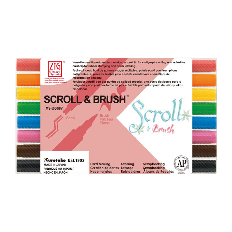 Kuretake Zig Memory Twin Tipped Marker Pen Scroll and Brush Set of 8 by Kuretake at Cult Pens