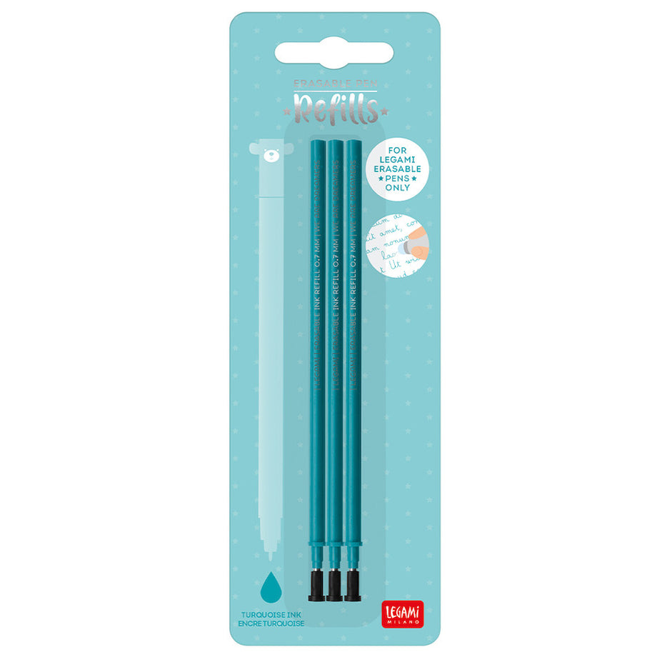  Legami - Refill for Erasable Gel Pen, Set of 3, Height 13 cm,  Blue Thermosensitive Ink, 0.7 mm Tip : Office Products