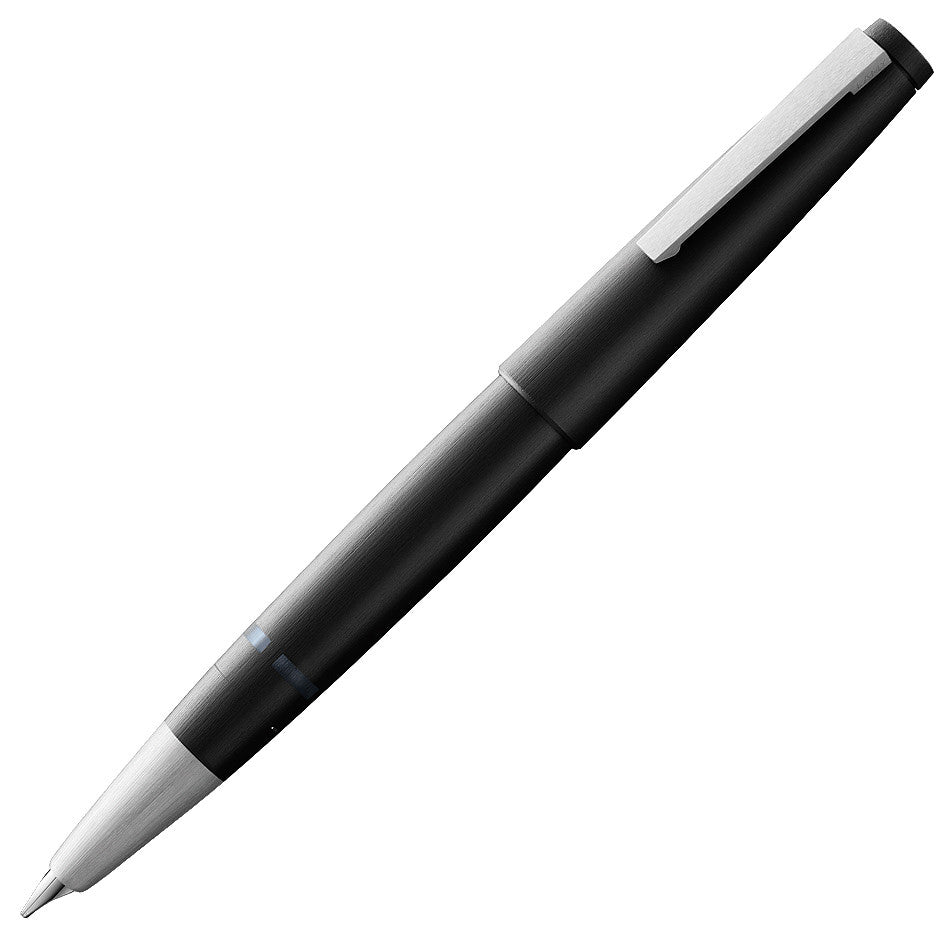 A matt black fountain pen in brushed Makrolon with a steel section and hooded nib.