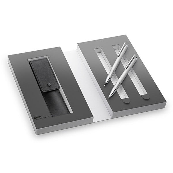 LAMY logo Brushed Steel Ballpoint Pen and Mechanical Pencil Set by LAMY at Cult Pens