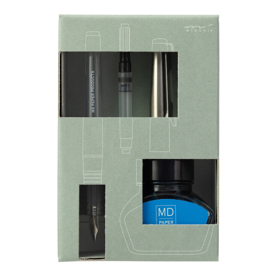 Midori MD Fountain Pen With Bottled Ink Limited Edition Blue by Midori at Cult Pens