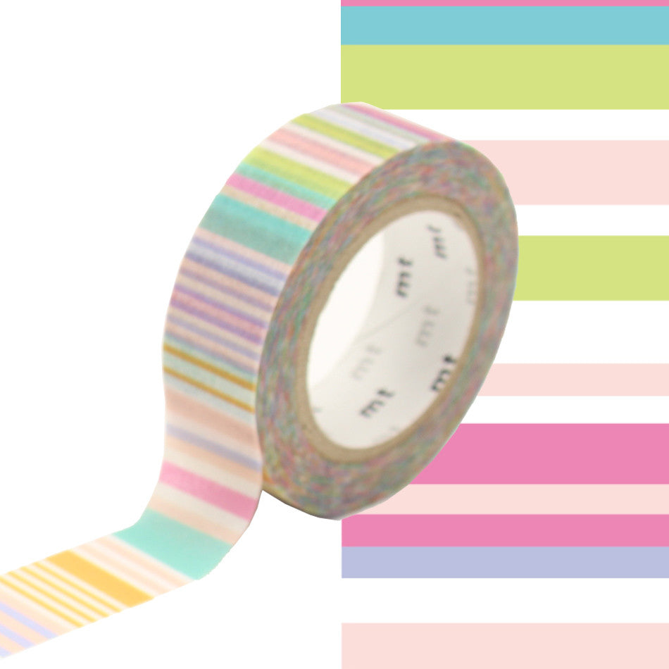 mt Washi Masking Tape - 15mm x 7m - Multi Border Pastel by mt at Cult Pens